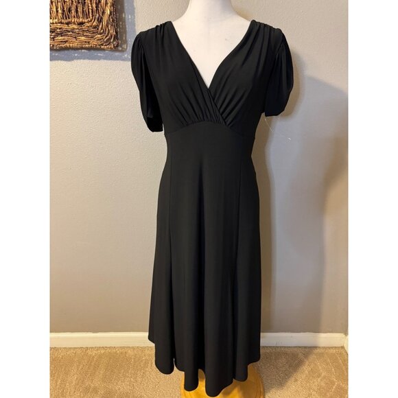 Jones NY Black Midi Dress 16 A Line Jersey Stretch Short Ruched Sleeve NEW - Picture 8 of 13